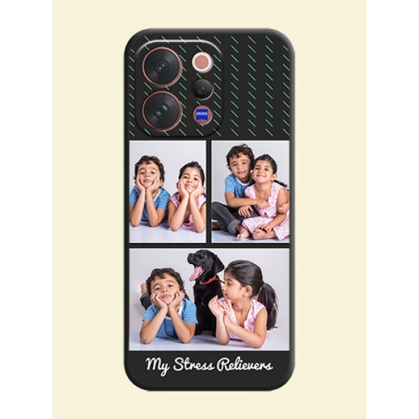 Cross Dotted Pattern with 2 Image Holder On Space Black Custom Soft Matte Mobile Back Cover - Vivo V70 5G Cross Dotted Pattern with 2 Image Holder On Space Black Custom Soft Matte Mobile Back Cover - Vivo V70 5G