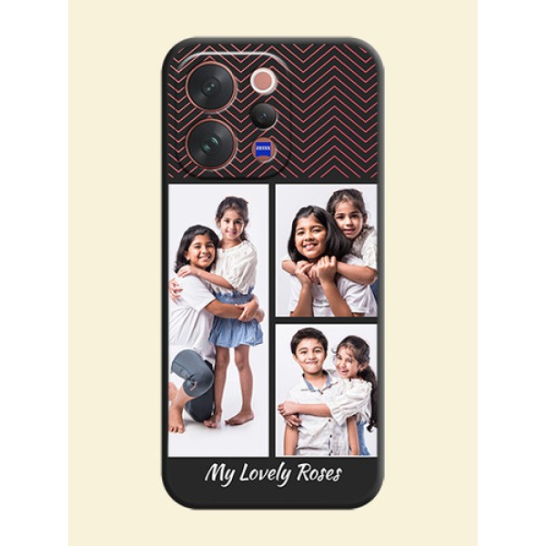 Wave Pattern with 3 Image Holder On Space Black Custom Soft Matte Mobile Back Cover - Vivo V70 5G Wave Pattern with 3 Image Holder On Space Black Custom Soft Matte Mobile Back Cover - Vivo V70 5G