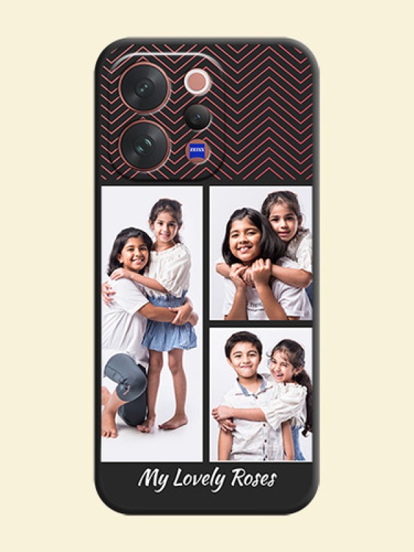 Wave Pattern with 3 Image Holder On Space Black Custom Soft Matte Mobile Back Cover - Vivo V70 5G