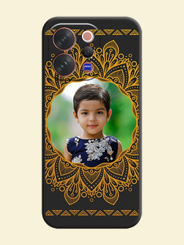 Round Image with Floral Design On Space Black Custom Soft Matte Mobile Back Cover - Vivo V70 5G