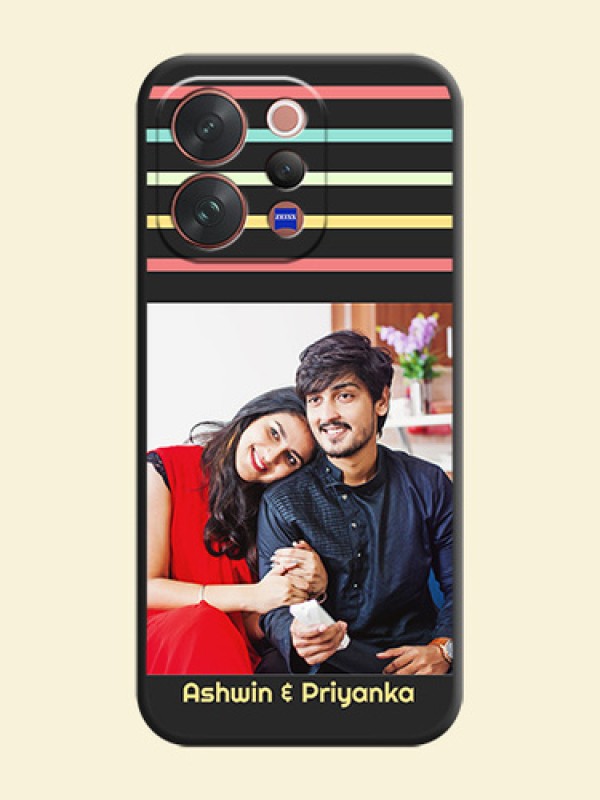 Color Stripes with Photo and Text on Photo On Space Black Custom Soft Matte Mobile Back Cover - Vivo V70 5G