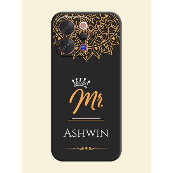Mr Name with Floral Design On Space Black Custom Soft Matte Mobile Back Cover - Vivo V70 5G Mr Name with Floral Design On Space Black Custom Soft Matte Mobile Back Cover - Vivo V70 5G