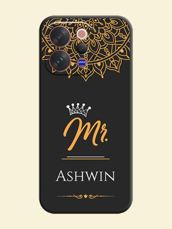 Mr Name with Floral Design On Space Black Custom Soft Matte Mobile Back Cover - Vivo V70 5G