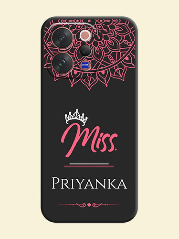 Mrs Name with Floral Design On Space Black Custom Soft Matte Mobile Back Cover - Vivo V70 5G