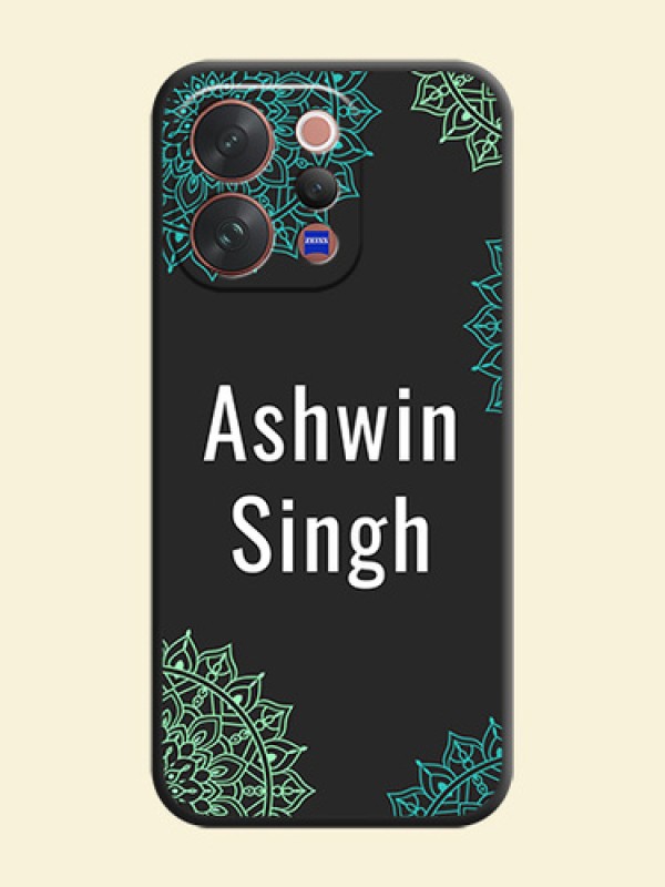Your Name with Floral Design On Space Black Custom Soft Matte Mobile Back Cover - Vivo V70 5G