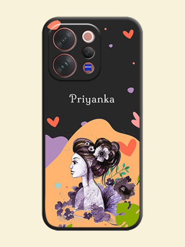 Namecase For Her With Fancy Lady Image On Space Black Custom Soft Matte Mobile Back Cover - Vivo V70 5G