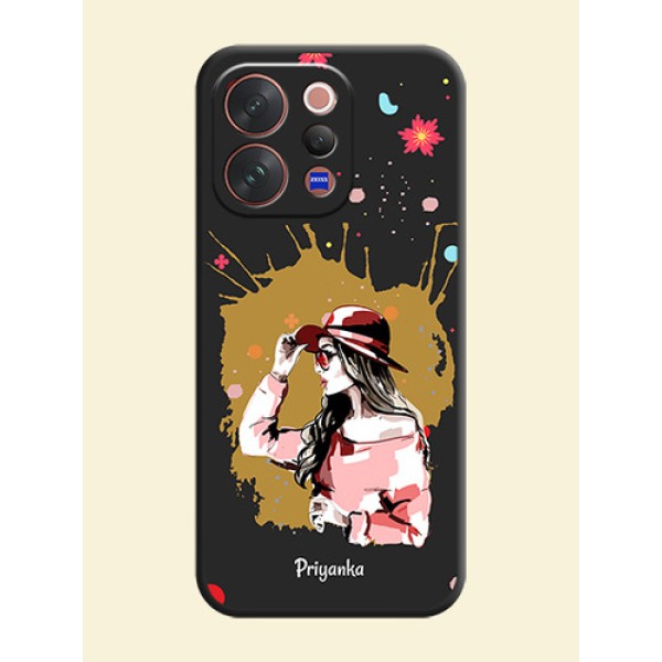 Mordern Lady With Color Splash Background With Custom Text On Space Black Custom Soft Matte Mobile Back Cover - Vivo V70 5G