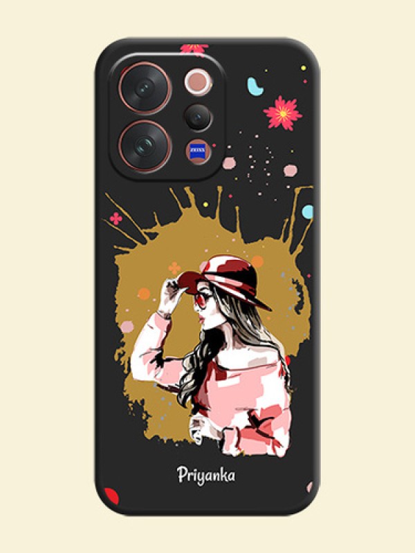 Mordern Lady With Color Splash Background With Custom Text On Space Black Custom Soft Matte Mobile Back Cover - Vivo V70 5G