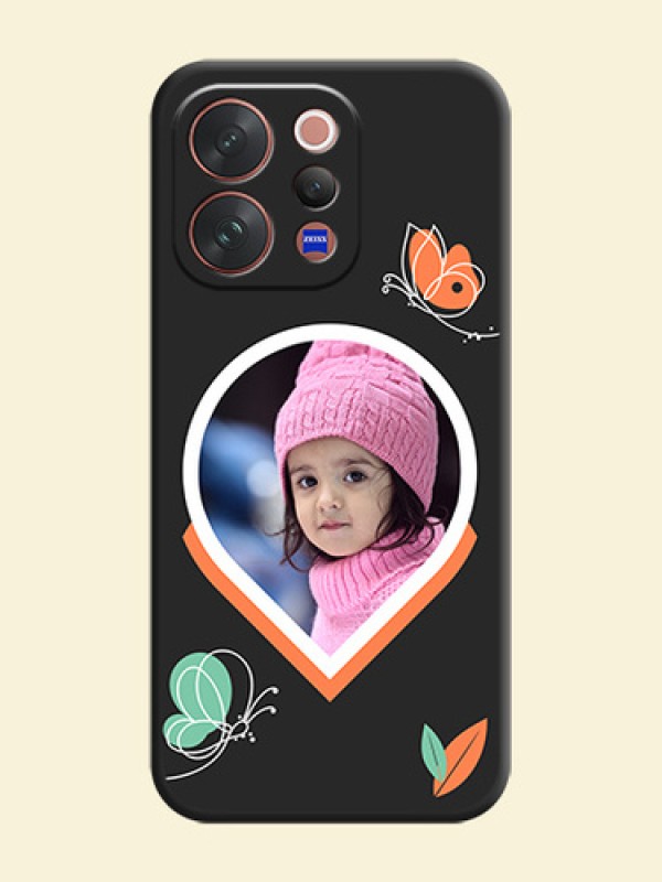 Upload Pic With Simple Butterly Design On Space Black Custom Soft Matte Mobile Back Cover - Vivo V70 5G