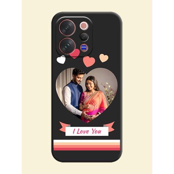 Love Shaped Photo with Colorful Stripes On Space Black Custom Soft Matte Mobile Back Cover - Vivo V70 Elite 5G Love Shaped Photo with Colorful Stripes On Space Black Custom Soft Matte Mobile Back Cover - Vivo V70 Elite 5G