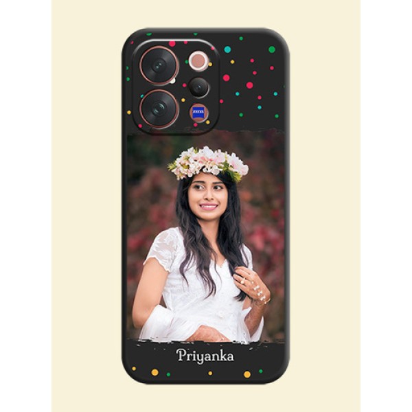Multicolor Dotted Pattern with Text On Space Black Custom Soft Matte Mobile Back Cover - Vivo V70 Elite 5G Multicolor Dotted Pattern with Text On Space Black Custom Soft Matte Mobile Back Cover - Vivo V70 Elite 5G