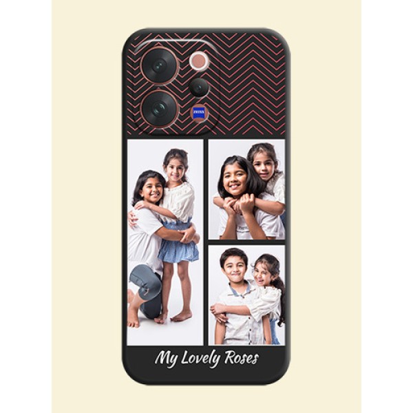 Wave Pattern with 3 Image Holder On Space Black Custom Soft Matte Mobile Back Cover - Vivo V70 Elite 5G Wave Pattern with 3 Image Holder On Space Black Custom Soft Matte Mobile Back Cover - Vivo V70 Elite 5G