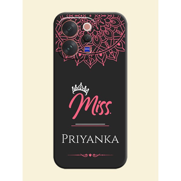 Mrs Name with Floral Design On Space Black Custom Soft Matte Mobile Back Cover - Vivo V70 Elite 5G Mrs Name with Floral Design On Space Black Custom Soft Matte Mobile Back Cover - Vivo V70 Elite 5G