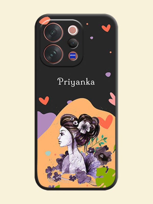 Namecase For Her With Fancy Lady Image On Space Black Custom Soft Matte Mobile Back Cover - Vivo V70 Elite 5G