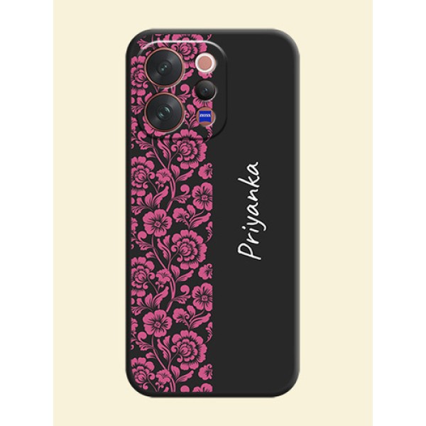 Pink Floral Pattern Design With Custom Text On Space Black Custom Soft Matte Mobile Back Cover - Vivo V70 Elite 5G Pink Floral Pattern Design With Custom Text On Space Black Custom Soft Matte Mobile Back Cover - Vivo V70 Elite 5G