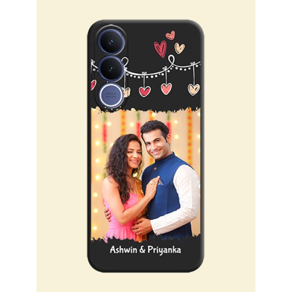Pink Love Hangings with Name On Space Black Custom Soft Matte Mobile Back Cover - Vivo V70 Fe 5G Pink Love Hangings with Name On Space Black Custom Soft Matte Mobile Back Cover - Vivo V70 Fe 5G