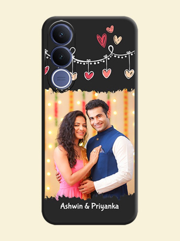 Pink Love Hangings with Name On Space Black Custom Soft Matte Mobile Back Cover - Vivo V70 Fe 5G