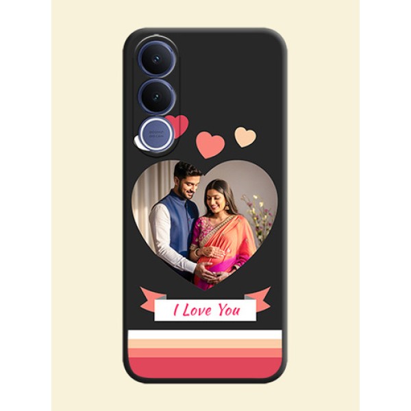 Love Shaped Photo with Colorful Stripes On Space Black Custom Soft Matte Mobile Back Cover - Vivo V70 Fe 5G Love Shaped Photo with Colorful Stripes On Space Black Custom Soft Matte Mobile Back Cover - Vivo V70 Fe 5G