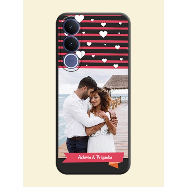White Color Love Symbols with Pink Lines Pattern On Space Black Custom Soft Matte Mobile Back Cover - Vivo V70 Fe 5G