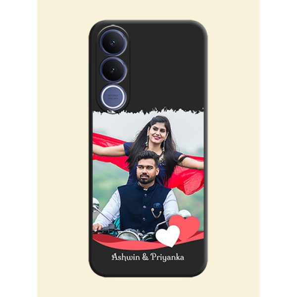 Pin Color Love Shaped Ribbon Design with Text On Space Black Custom Soft Matte Mobile Back Cover - Vivo V70 Fe 5G