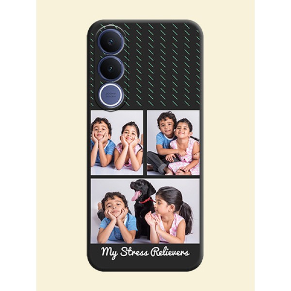 Cross Dotted Pattern with 2 Image Holder On Space Black Custom Soft Matte Mobile Back Cover - Vivo V70 Fe 5G Cross Dotted Pattern with 2 Image Holder On Space Black Custom Soft Matte Mobile Back Cover - Vivo V70 Fe 5G