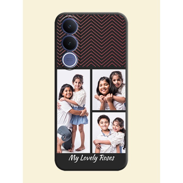 Wave Pattern with 3 Image Holder On Space Black Custom Soft Matte Mobile Back Cover - Vivo V70 Fe 5G Wave Pattern with 3 Image Holder On Space Black Custom Soft Matte Mobile Back Cover - Vivo V70 Fe 5G