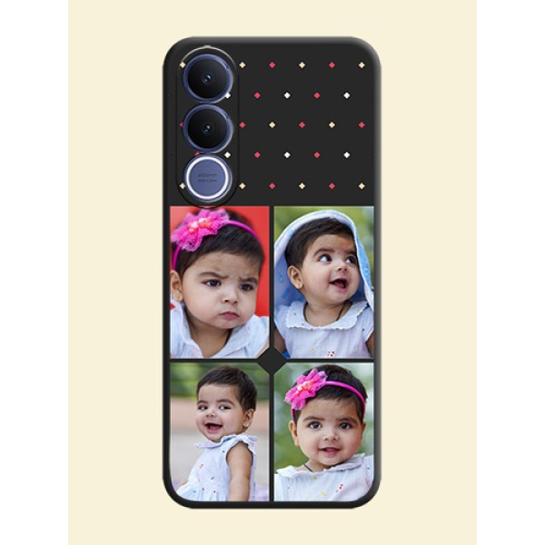 Multicolor Dotted Pattern with 4 Image Holder On Space Black Custom Soft Matte Mobile Back Cover - Vivo V70 Fe 5G Multicolor Dotted Pattern with 4 Image Holder On Space Black Custom Soft Matte Mobile Back Cover - Vivo V70 Fe 5G