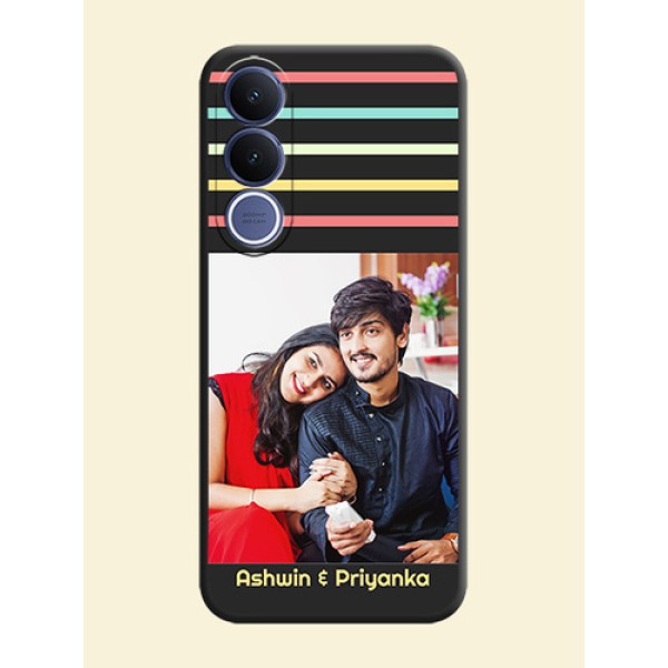 Color Stripes with Photo and Text on Photo On Space Black Custom Soft Matte Mobile Back Cover - Vivo V70 Fe 5G Color Stripes with Photo and Text on Photo On Space Black Custom Soft Matte Mobile Back Cover - Vivo V70 Fe 5G