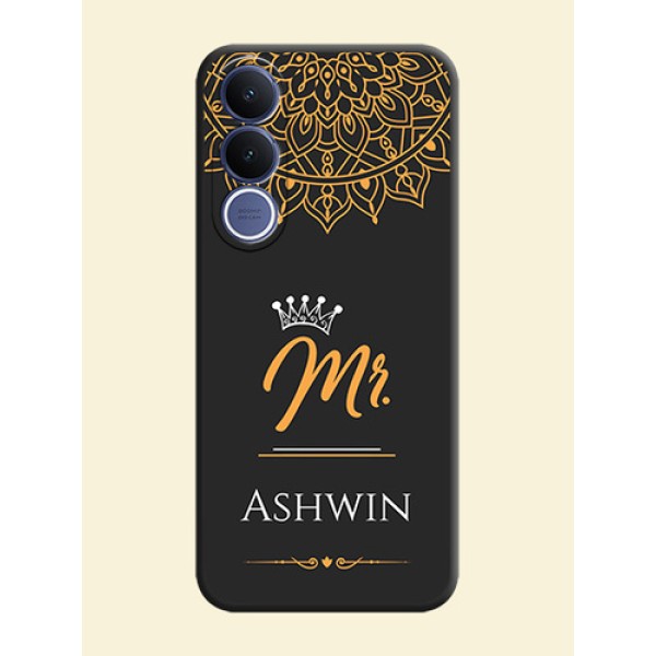 Mr Name with Floral Design On Space Black Custom Soft Matte Mobile Back Cover - Vivo V70 Fe 5G Mr Name with Floral Design On Space Black Custom Soft Matte Mobile Back Cover - Vivo V70 Fe 5G