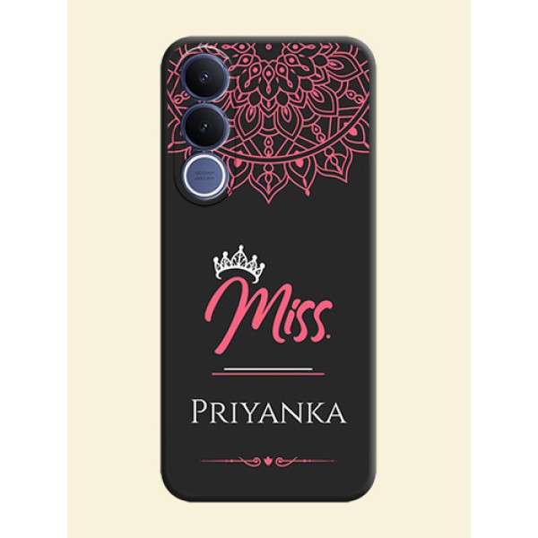 Mrs Name with Floral Design On Space Black Custom Soft Matte Mobile Back Cover - Vivo V70 Fe 5G Mrs Name with Floral Design On Space Black Custom Soft Matte Mobile Back Cover - Vivo V70 Fe 5G