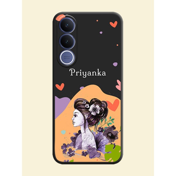 Namecase For Her With Fancy Lady Image On Space Black Custom Soft Matte Mobile Back Cover - Vivo V70 Fe 5G Namecase For Her With Fancy Lady Image On Space Black Custom Soft Matte Mobile Back Cover - Vivo V70 Fe 5G