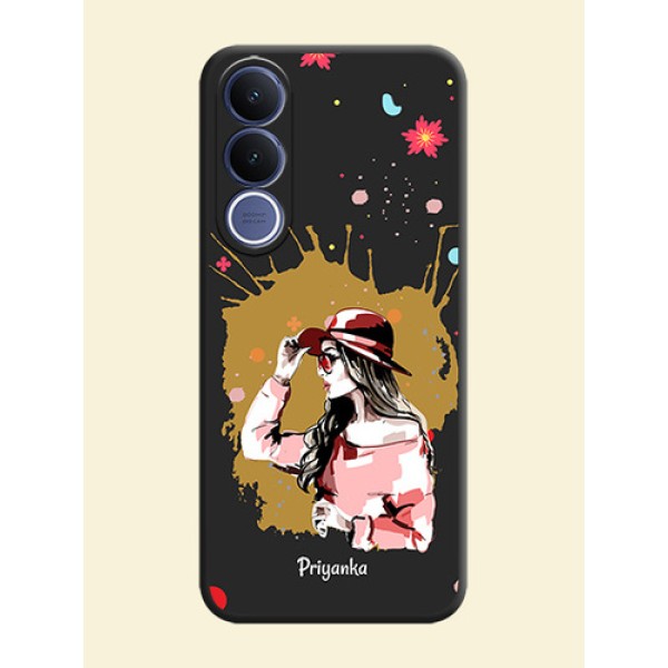 Mordern Lady With Color Splash Background With Custom Text On Space Black Custom Soft Matte Mobile Back Cover - Vivo V70 Fe 5G