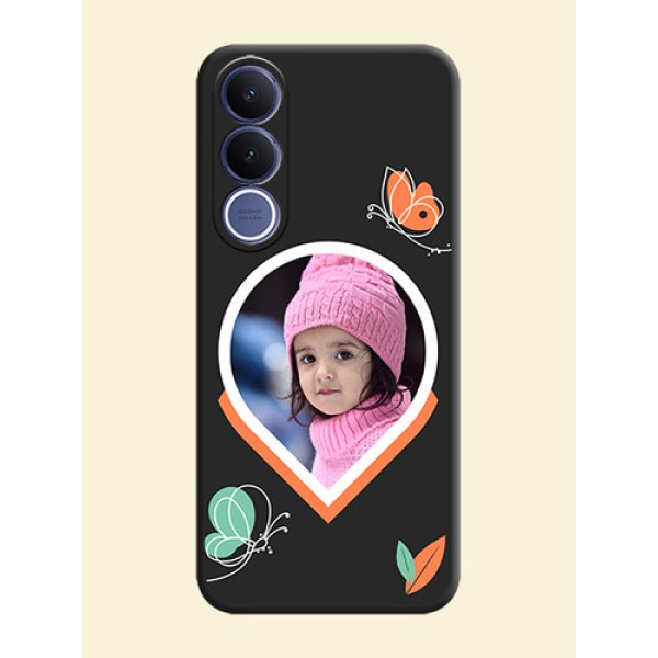 Upload Pic With Simple Butterly Design On Space Black Custom Soft Matte Mobile Back Cover - Vivo V70 Fe 5G Upload Pic With Simple Butterly Design On Space Black Custom Soft Matte Mobile Back Cover - Vivo V70 Fe 5G