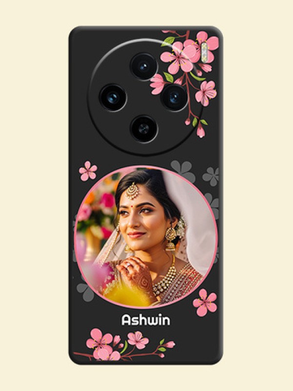 Round Image with Pink Color Floral Design - Photo on Space Black Soft Matte Back Cover - Vivo X100 5G
