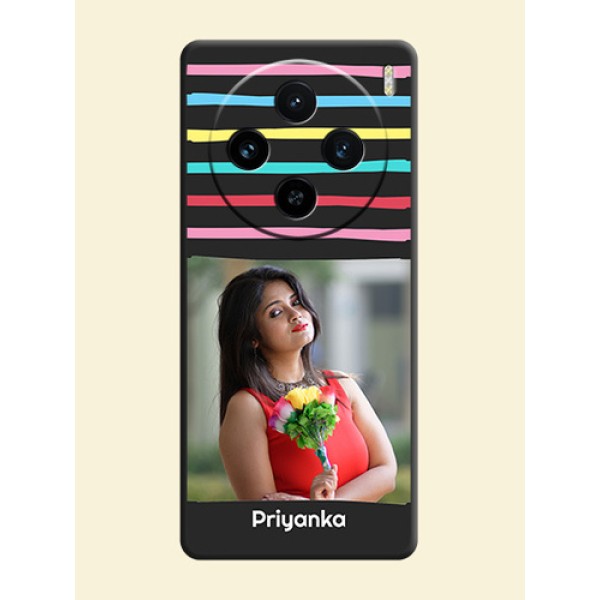 Multicolor Lines with Image on Space Black Personalized Soft Matte Phone Covers - Vivo X100 5G Multicolor Lines with Image on Space Black Personalized Soft Matte Phone Covers - Vivo X100 5G