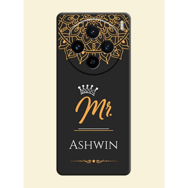 Mr Name with Floral Design on Personalised Space Black Soft Matte Cases - Vivo X100 5G Mr Name with Floral Design on Personalised Space Black Soft Matte Cases - Vivo X100 5G