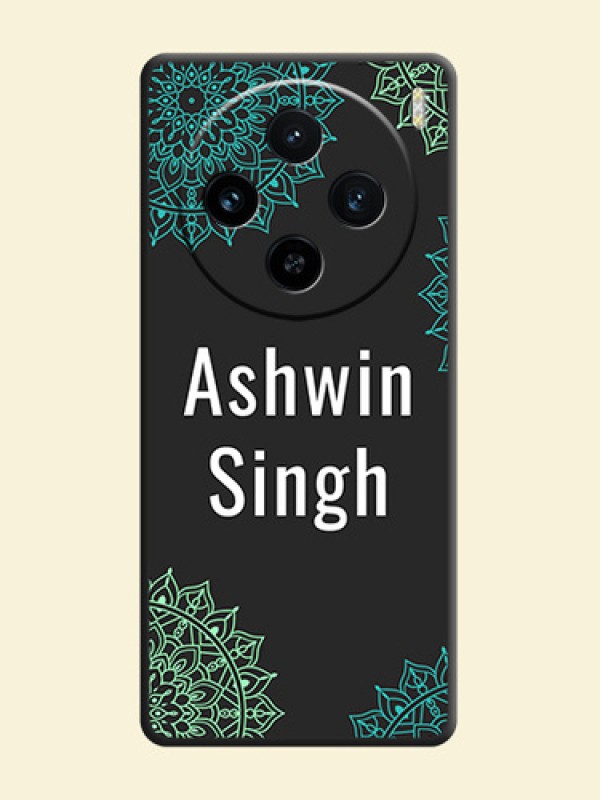 Your Name with Floral Design on Space Black Custom Soft Matte Back Cover - Vivo X100 5G