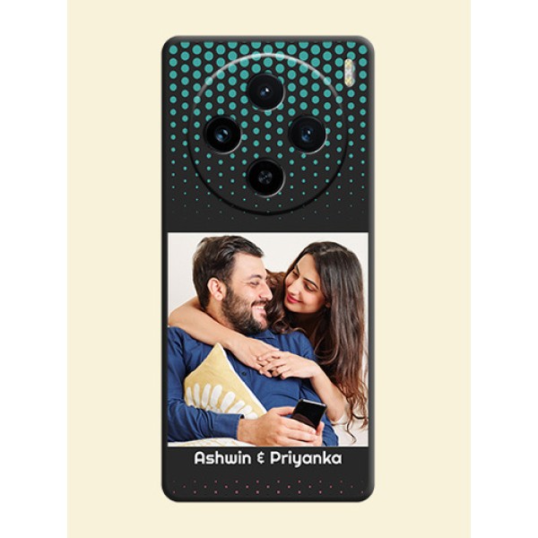 Faded Dots with Grunge Photo Frame and Text on Space Black Custom Soft Matte Phone Cases - Vivo X100 5G Faded Dots with Grunge Photo Frame and Text on Space Black Custom Soft Matte Phone Cases - Vivo X100 5G