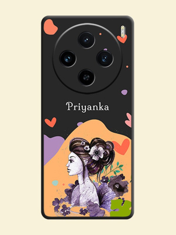 Namecase For Her With Fancy Lady Image On Space Black Personalized Soft Matte Phone Covers - Vivo X100 5G