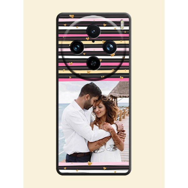 Multicolor Lines and Golden Love Symbols Design - Photo on Space Black Soft Matte Mobile Cover - Vivo X100 Pro 5G