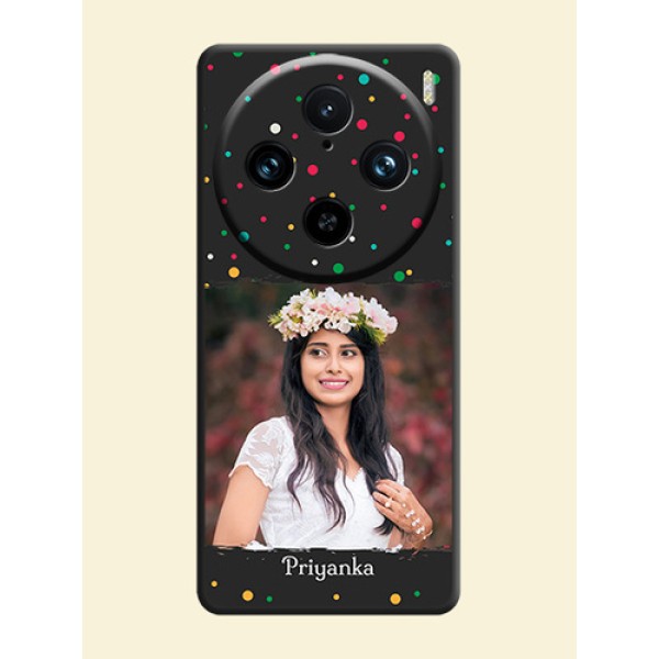Multicolor Dotted Pattern with Text on Space Black Custom Soft Matte Phone Back Cover - Vivo X100 Pro 5G Multicolor Dotted Pattern with Text on Space Black Custom Soft Matte Phone Back Cover - Vivo X100 Pro 5G