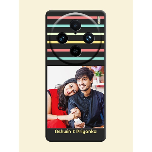 Color Stripes with Photo and Text - Photo on Space Black Soft Matte Mobile Case - Vivo X100 Pro 5G Color Stripes with Photo and Text - Photo on Space Black Soft Matte Mobile Case - Vivo X100 Pro 5G