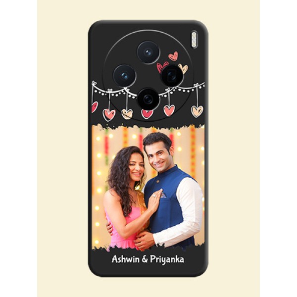 Pink Love Hangings with Name On Space Black Custom Soft Matte Mobile Back Cover - Vivo X200 5G Pink Love Hangings with Name On Space Black Custom Soft Matte Mobile Back Cover - Vivo X200 5G