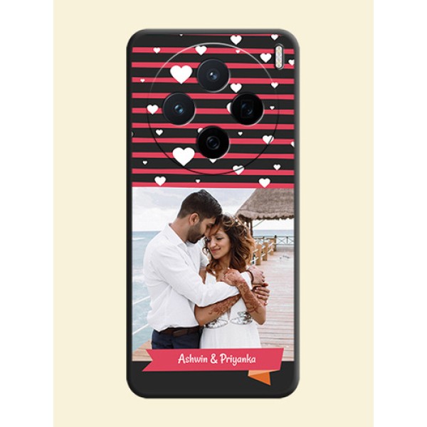 White Color Love Symbols with Pink Lines Pattern On Space Black Custom Soft Matte Mobile Back Cover - Vivo X200 5G