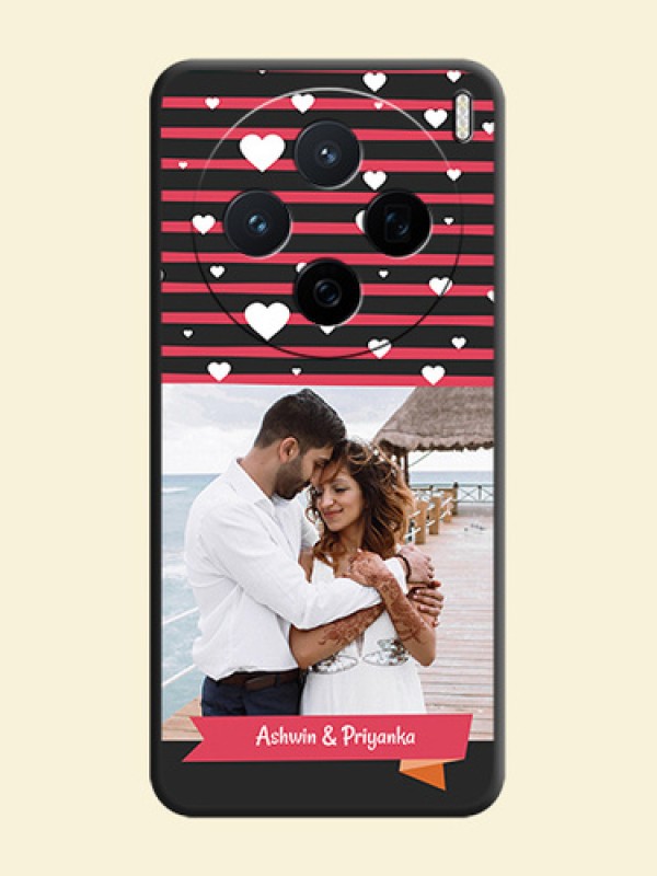 White Color Love Symbols with Pink Lines Pattern On Space Black Custom Soft Matte Mobile Back Cover - Vivo X200 5G