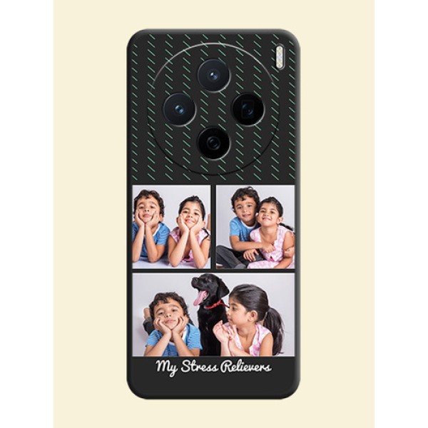 Cross Dotted Pattern with 2 Image Holder On Space Black Custom Soft Matte Mobile Back Cover - Vivo X200 5G Cross Dotted Pattern with 2 Image Holder On Space Black Custom Soft Matte Mobile Back Cover - Vivo X200 5G