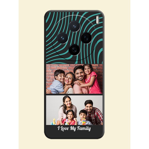 Wave Pattern with 2 Image Holder On Space Black Custom Soft Matte Mobile Back Cover - Vivo X200 5G Wave Pattern with 2 Image Holder On Space Black Custom Soft Matte Mobile Back Cover - Vivo X200 5G