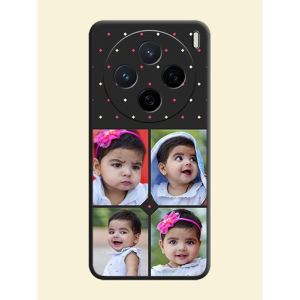 Multicolor Dotted Pattern with 4 Image Holder On Space Black Custom Soft Matte Mobile Back Cover - Vivo X200 5G Multicolor Dotted Pattern with 4 Image Holder On Space Black Custom Soft Matte Mobile Back Cover - Vivo X200 5G