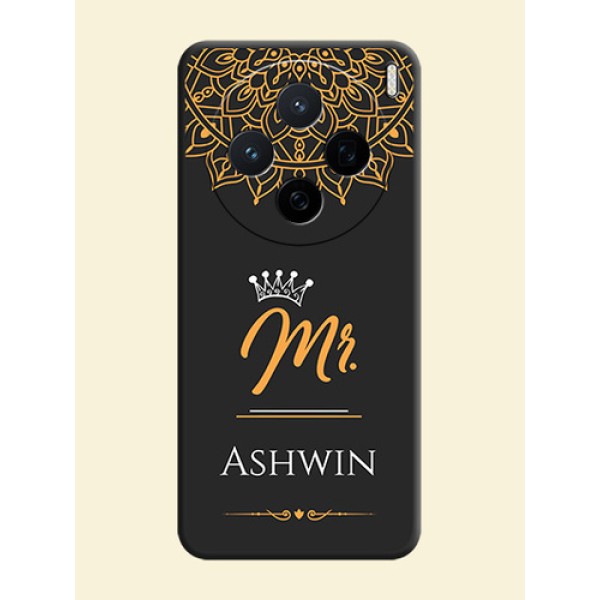 Mr Name with Floral Design On Space Black Custom Soft Matte Mobile Back Cover - Vivo X200 5G Mr Name with Floral Design On Space Black Custom Soft Matte Mobile Back Cover - Vivo X200 5G
