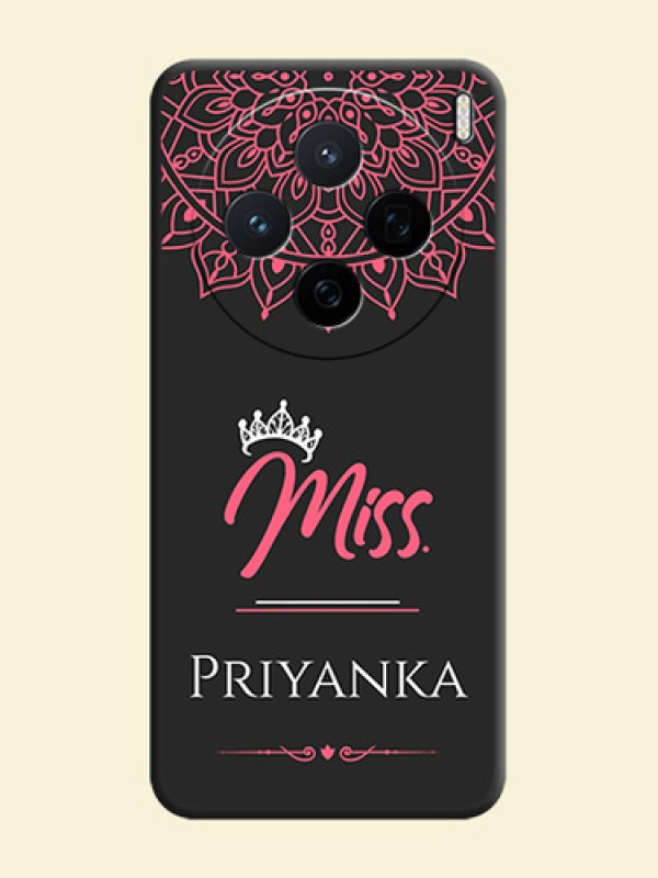 Mrs Name with Floral Design On Space Black Custom Soft Matte Mobile Back Cover - Vivo X200 5G